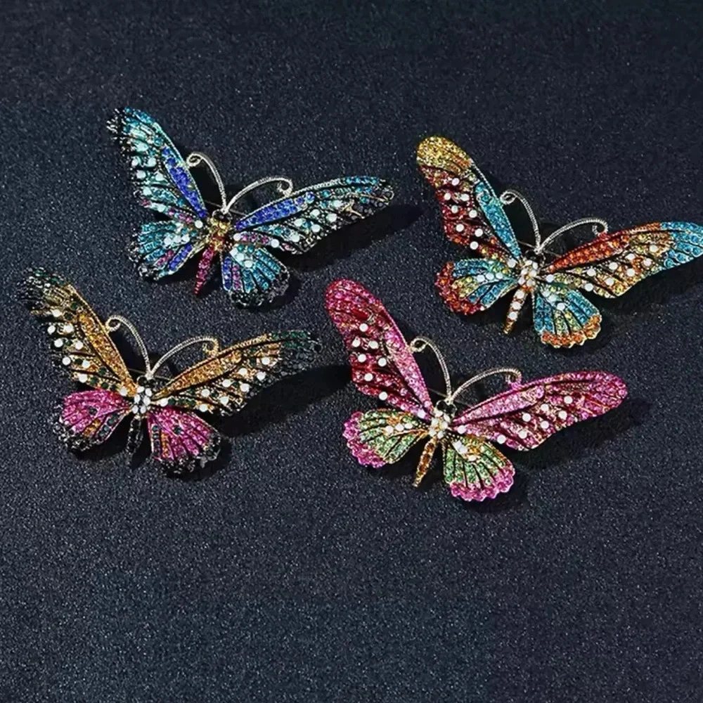 Vintage Multicolor Crystal Butterfly Brooch – Gold Tone Statement Pin